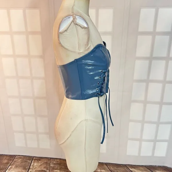 🔥🔥 5/$25 sale 🔥🔥 Tic Toc Light Blue Patent Leather Lace Up High Key Flirt Corset - Image 5
