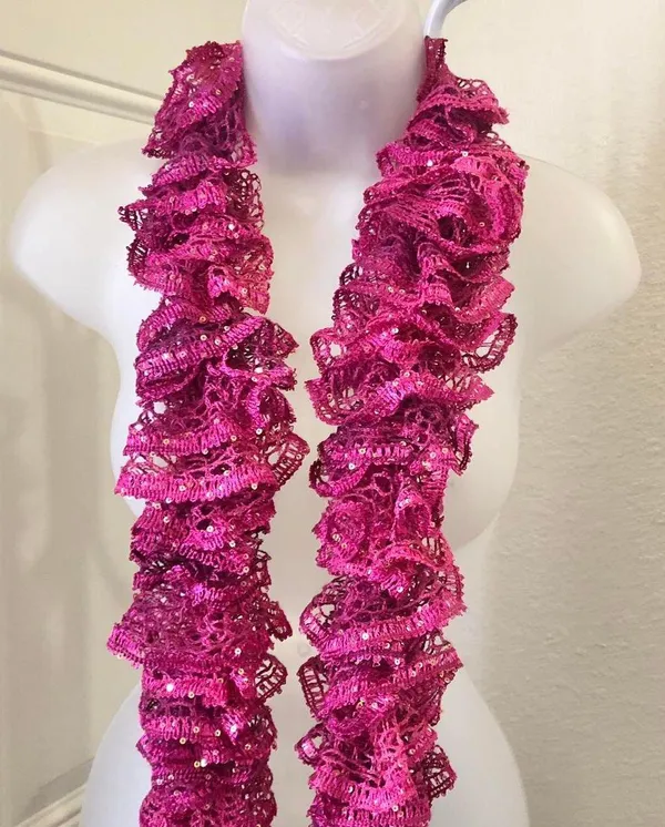 Pink funky ruffle sequin glimmer glam long scarf #fairycore #cottagecore #y2k #boho - Image 2
