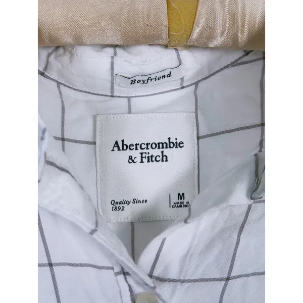 Abercrombie & Fitch Windowpane Button Up Shirt Size M White Black Coastal Preppy - Image 4