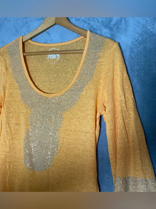 INC International Concepts Beach Linen Women’s Orange Casual Sequin Top‎ Size L - Image 3