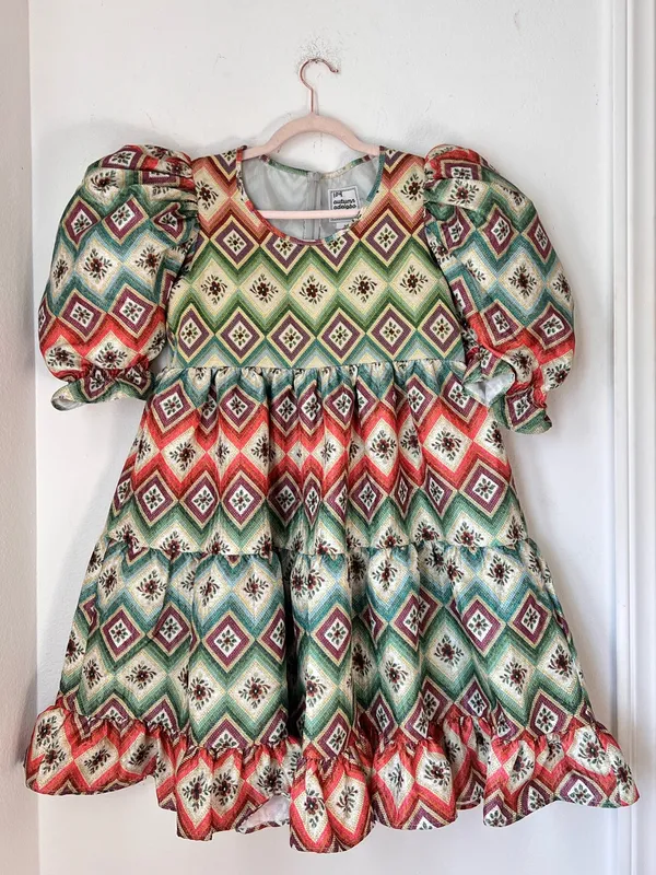Autumn Adeigbo Oona Abstract Print Puff Sleeve Babydoll Mini Dress Size 8 - Image 2