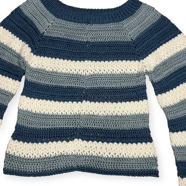 Blue White Stripes Crochet Y2K Handmade Sweater Fall Winter - Image 6