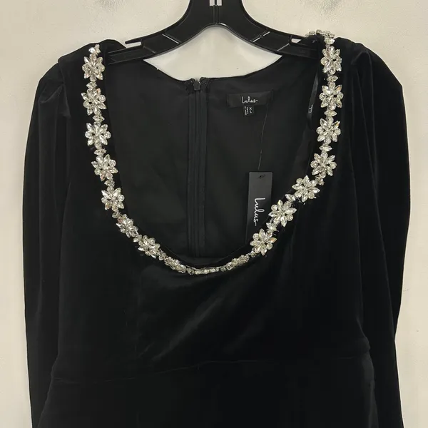Lulus Ioanna Black Velvet Rhinestone Long Sleeve Mini Dress Party XL FLAW NWT - Image 9