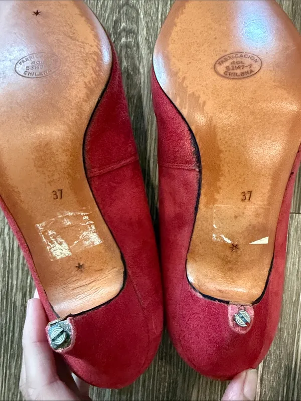 Pollini vintage pointy toe heels red suede leather 37 / US 7 - Image 12