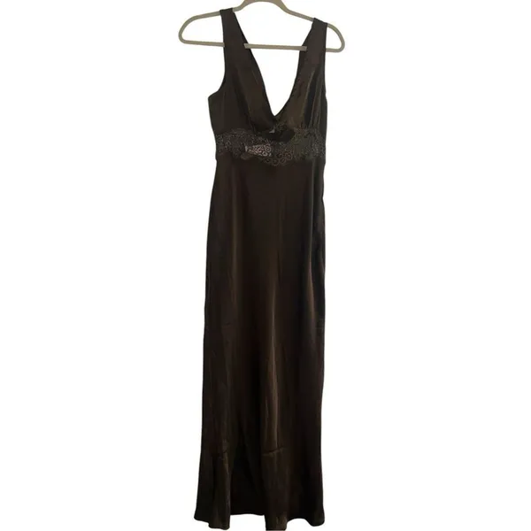 ✨Juliet Midi Dress - V Neck Lace Insert Satin Slip Sz 6 Dress In Chocolate✨ - Image 8