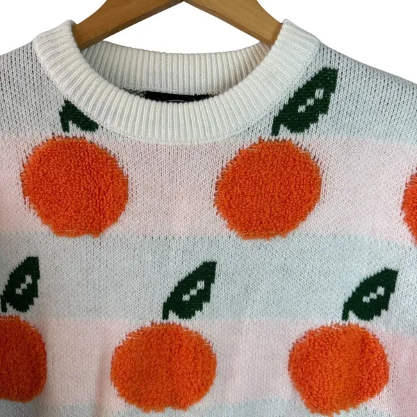NWT Cider Whitey Orange Print Knit Sweater Novelty Fruit Cozy Pullover Size M - Image 3