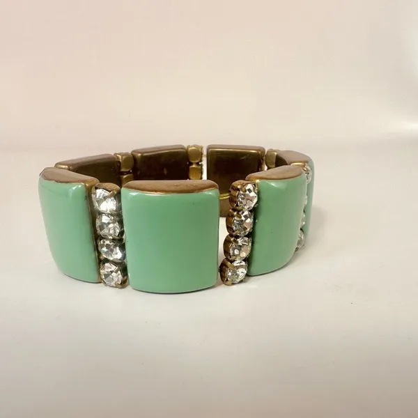 Green gold tone and rhinestone stretch bracelet - Image 2