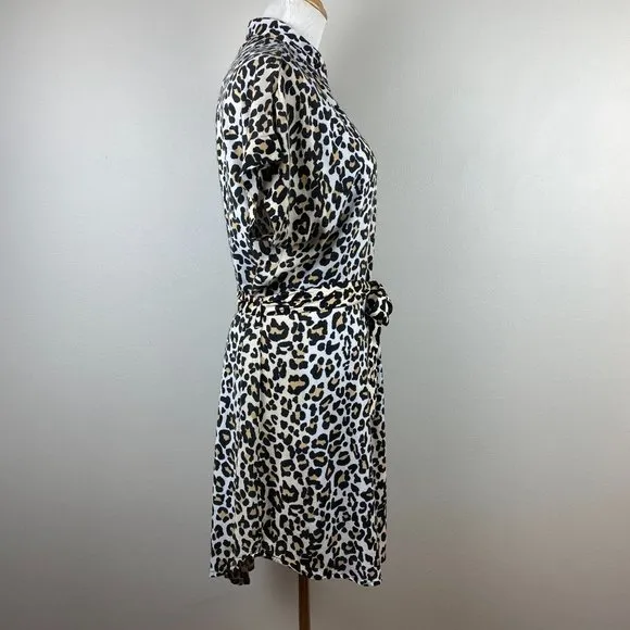 Style Envy Mini Dress XL‎ Leopard Animal Print Beige Black Belted Button - Image 5