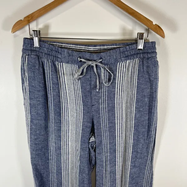 Old Navy‎ Womens Blue White Striped Linen Blend Drawstring Straight Leg Pants M - Image 2