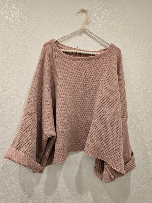 Free People "I Can't Wait" sweater Cropped Oversized Sweater Pink L - Image 3