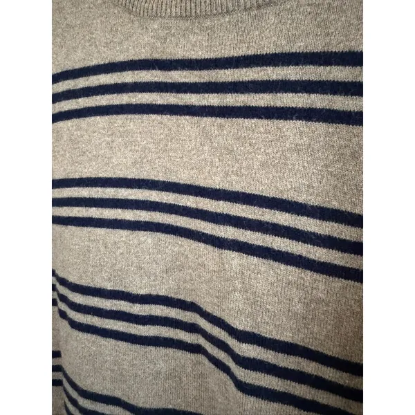 J.Crew Mens Cotton Cashmere Striped Crewneck Sweater Grey Navy Blue Large - Image 4