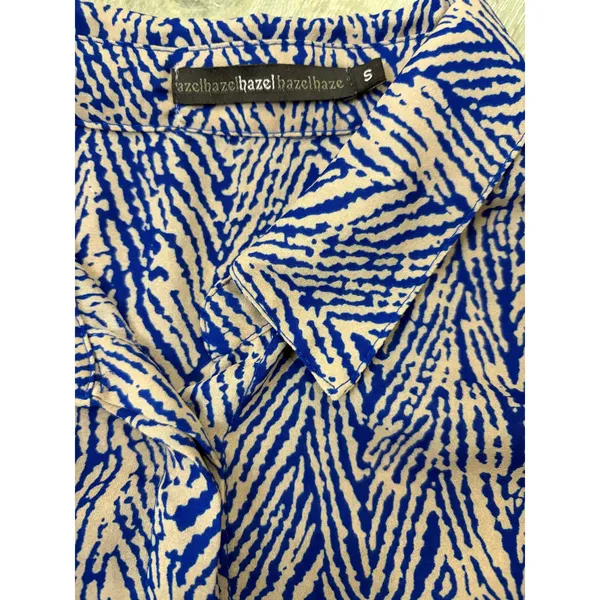 Hazel Hazel Blouse Womens Small Blue Beige Zebra Print High Low Button Back Top - Image 8