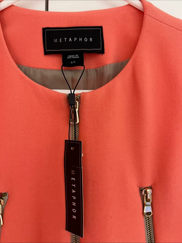 Metaphor Coral Tailored Zip Front Coat 60s Mod Retro Minimalist - Image 4