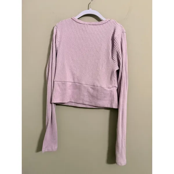 Wild Fable Ribbed Surplice V-Neck Crop Top Womens Small Lavender Long Sleeve - Image 3