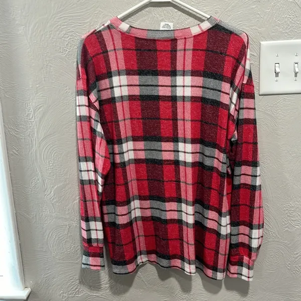 Victorias Secret Pink Cozy Jersey Sleep Shirt Top Red Plaid Size Medium NWT - Image 4