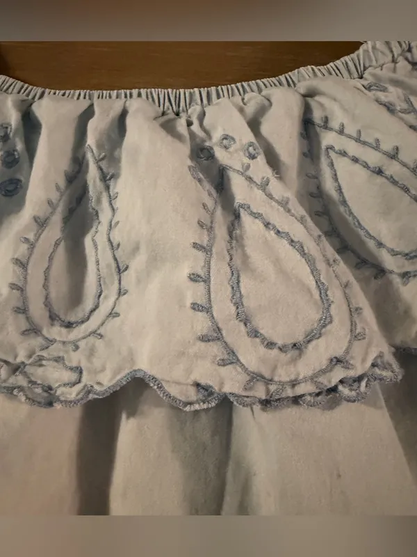 Faded Glory Denim Dress XL 16-18 Embroidered Ruffle Off Shoulder Boho Cotton - Image 3
