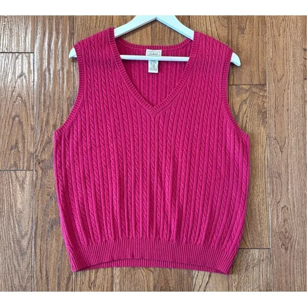 L.L. Bean cashmere wool cableknit vneck sweater vest large - Image 3