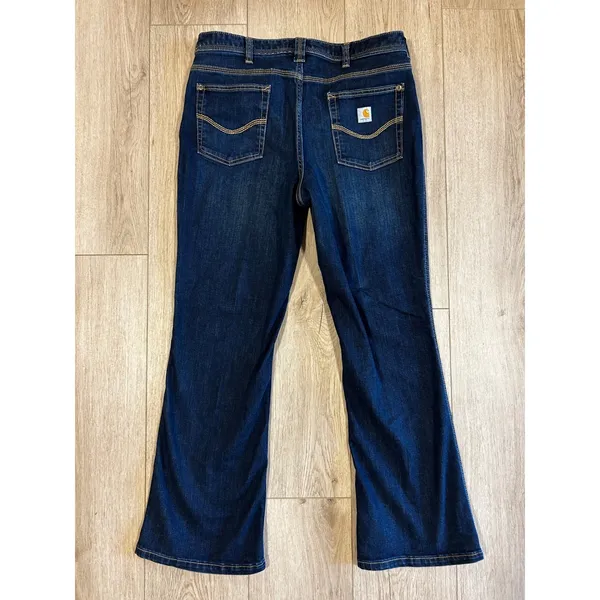 Carhartt Original Fit Dark Wash Bootcut Jeans Womens 12 Short Blue 100649 409 - Image 2