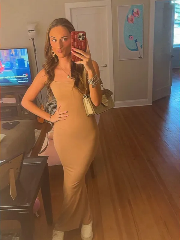 Edikted Ribbed Tan Maxi Slip Dress XS - Image 4