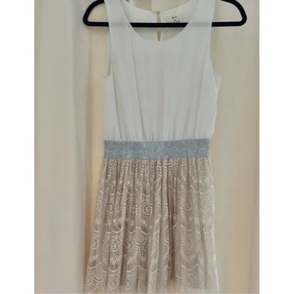 Anthropologie Pins & Needles Party Dress Women Medium Cream Sparkle Lace Boho - Image 3