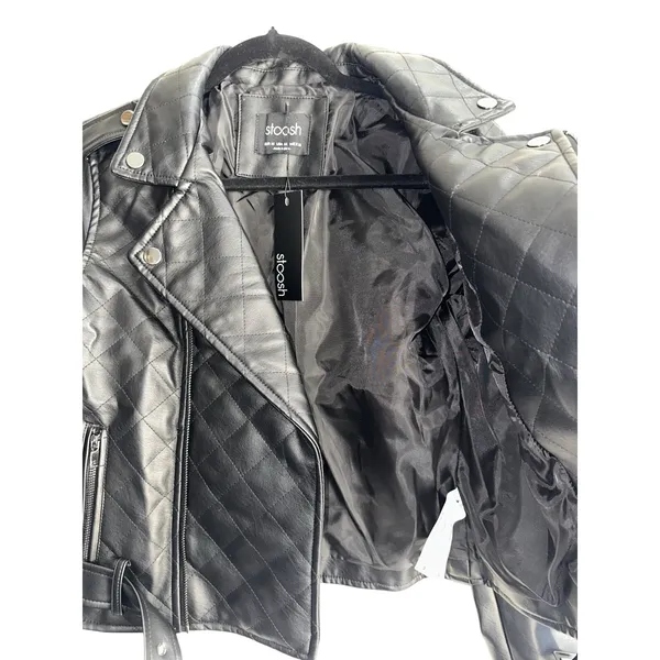 Stoosh Women Size M Faux Leather Moto Jacket Zippers Fitted Cropped Black Womens - Image 5