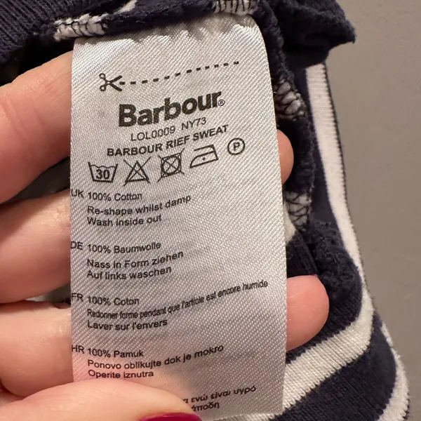 Barbour Women’s Navy Blue‎ White Striped Cotton Rief Sweatshirt Size 6 - Image 6