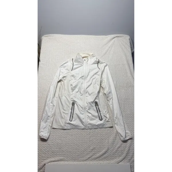 Lululemon White Mesh Panel Full Zip Running Training Jacket Size 10 Reflective - Image 2