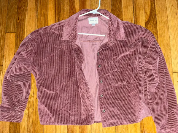 American Eagle Pink Corduroy Cropped Jacket - Image 2