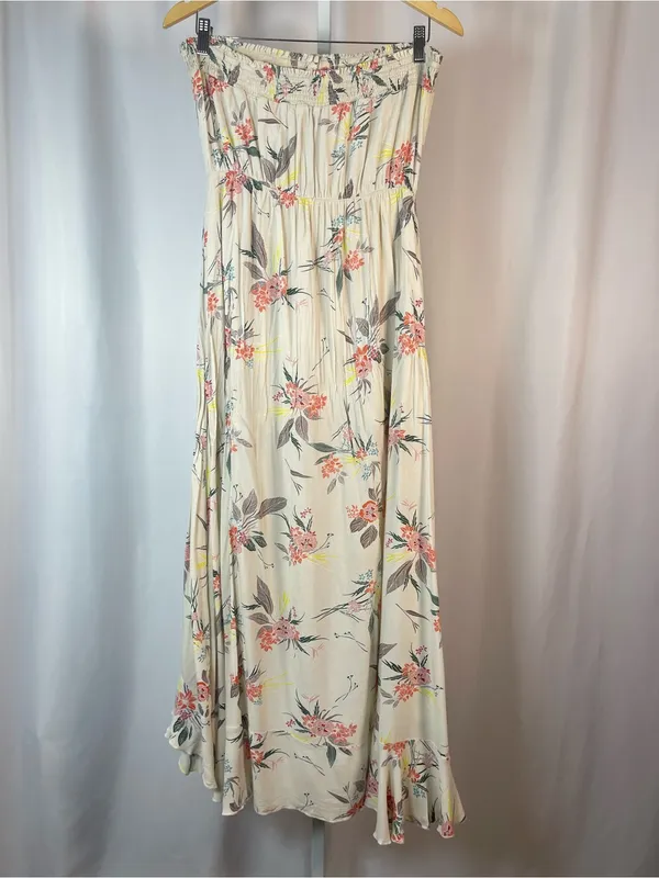 Coco + Jaimeson Large Strapless Cream Floral High Low Dress Ruffle Tropical - Image 2