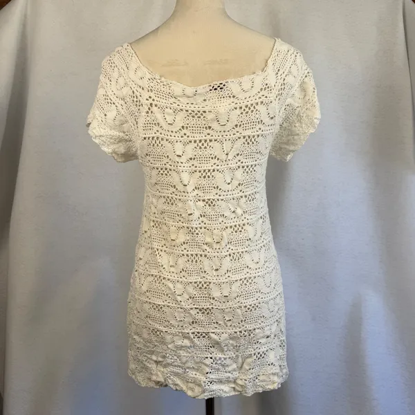 Ivory Crochet Lace Beach Cover Up Dress Cream Size Medium Summer‎ Boho - Image 4