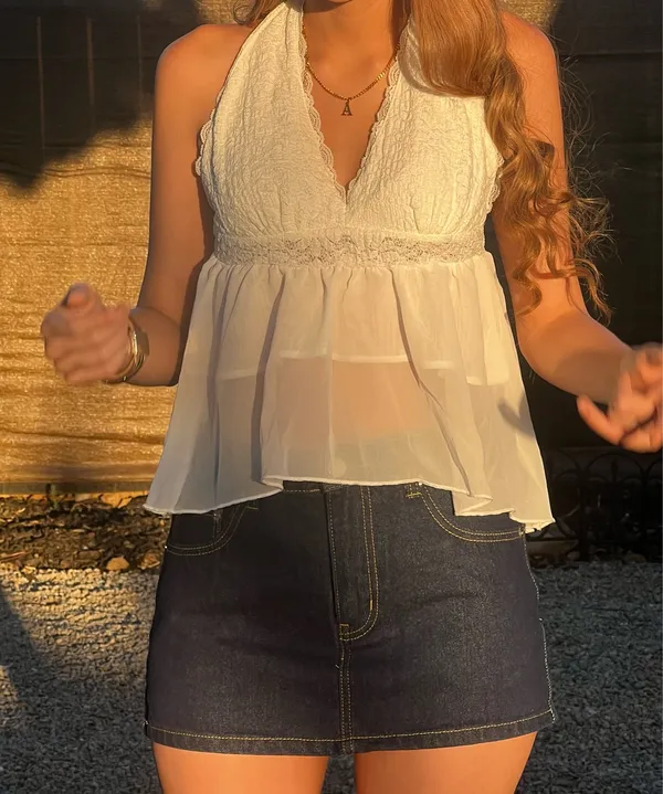 White lace halter top with adjustable straps #fairycore #boho - Image 3