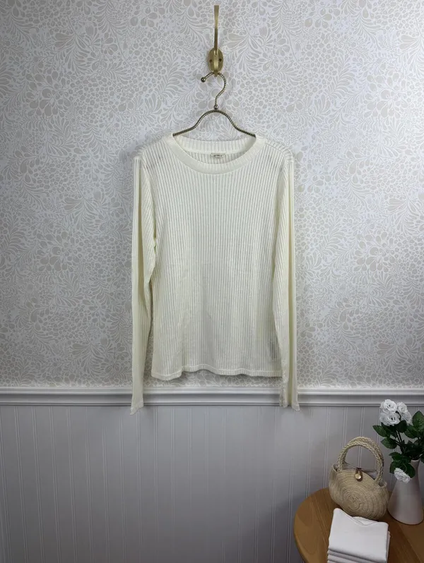 Pilcro from Anthropologie Cream Sheer Lightweight Layering Top - Size - Large - Image 3
