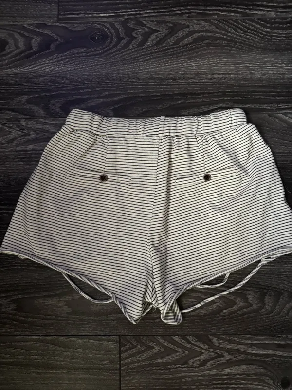 POL Women's Striped Drawstring Athletic Shorts in White & Navy - Image 2