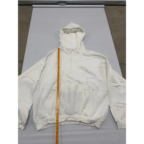 White Quarter Zip Hoodie Oversized Cotton Blend Fleece Sweatshirt size L - Image 2