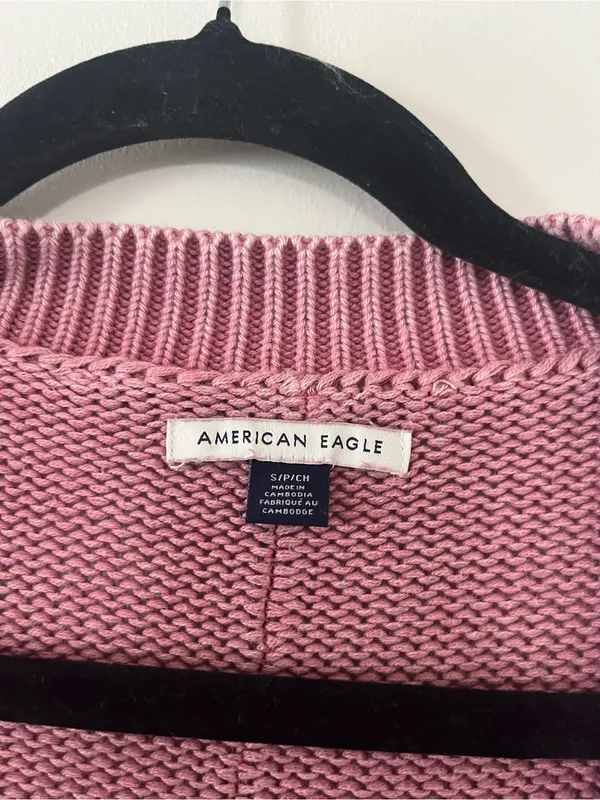 American Eagle Pink V Neck Knit Oversized Sweater Small Relaxed Cozy Coastal - Image 2