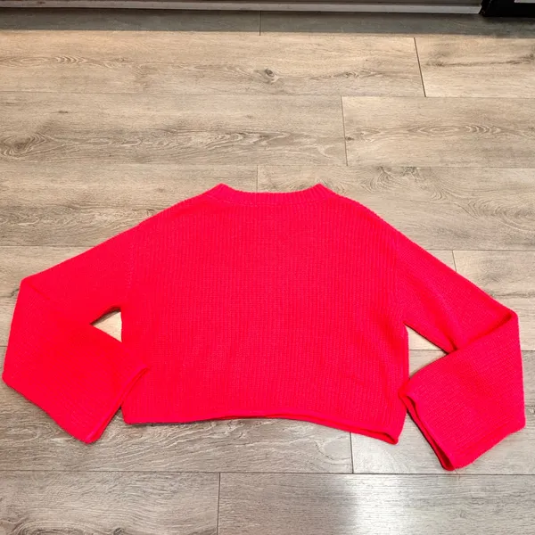 Wild Fable Neon Hot Pink‎ Ribbed Cropped Crewneck Sweater Womens Medium M - Image 2