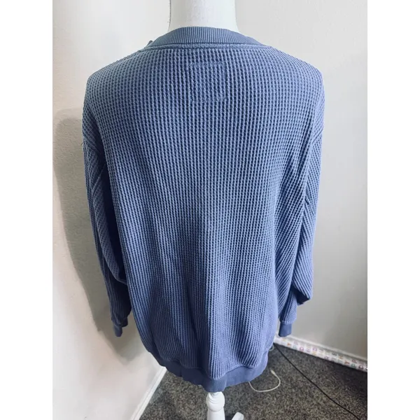 Aerie Oversized Waffle Knit Crewneck Sweatshirt Blue Gray sz M thermal - Image 3