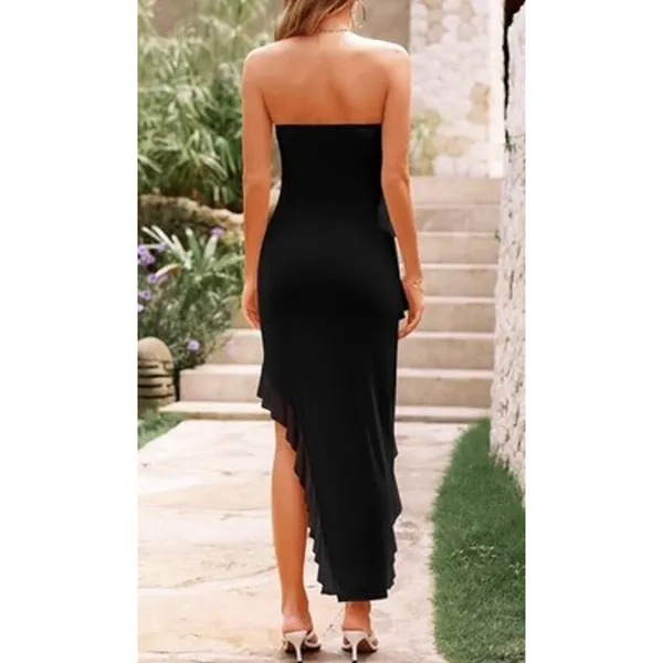 PRETTYGARDEN Strapless Asymmetrical Maxi Dress Ruffle Formal Women's S - Image 3