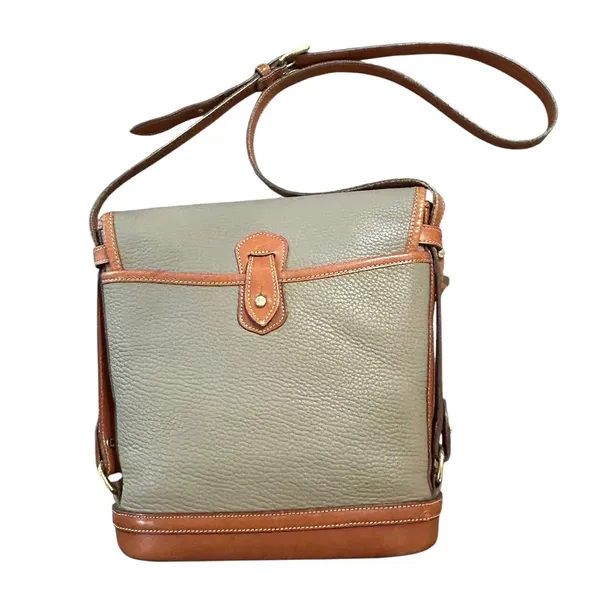 Dooney & Bourke Vintage Leather Shoulder Taupe Tan Cavalry Spectator Crossbody - Image 2