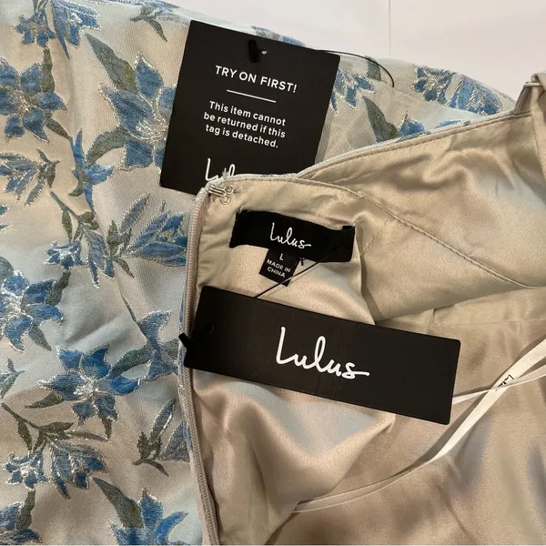 NWT Lulus Versailles Vibes Blue Jacquard Open Back Metallic Midi‎ Dress LARGE - Image 11