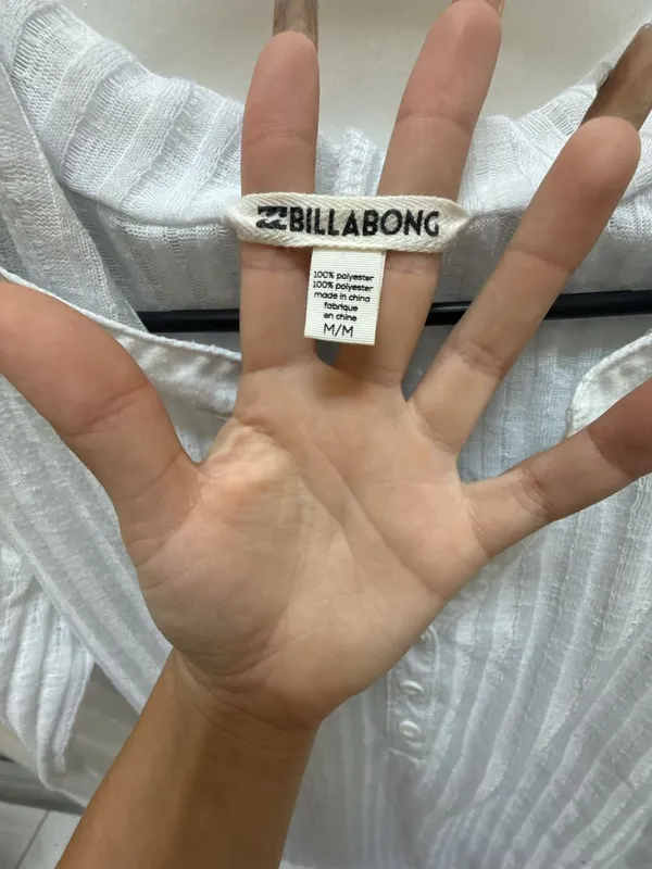 Billabong Women's White Ribbed Long Sleeve Hooded Henley Shirt Size M - Image 2