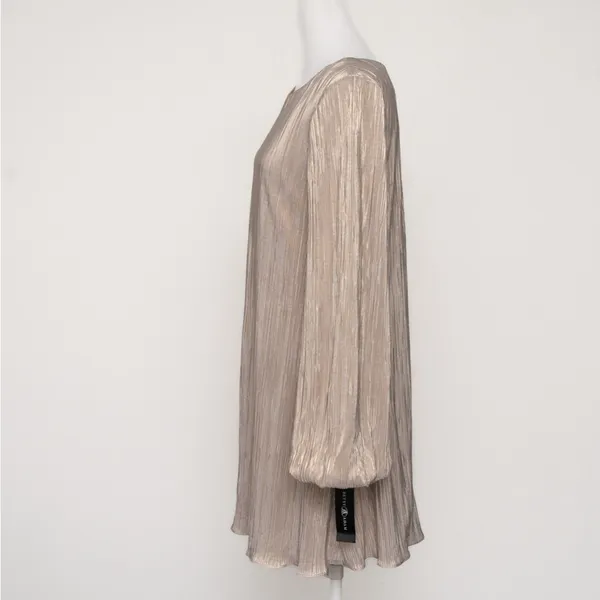 Betsy & Adam - Gold‎ Metallic Pleated Long-Sleeve Mini Dress - Image 6