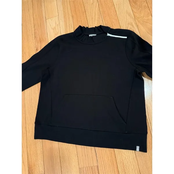 T by Talbots Sweatshirt Womens M Black Pullover Mock Neck Zip Kangaroo - Image 3