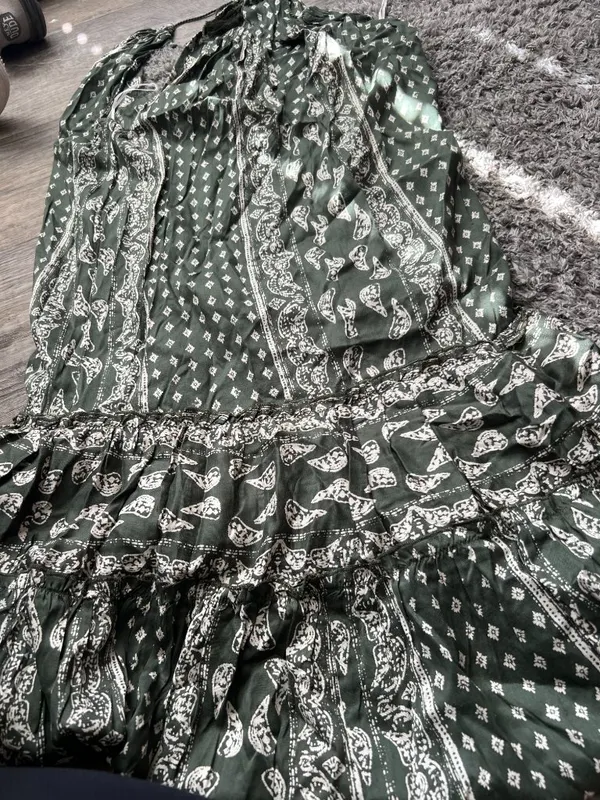 World Market Women's Cotton Tired Maxi Summer Halter Printed Dress Green New S/M - Image 12