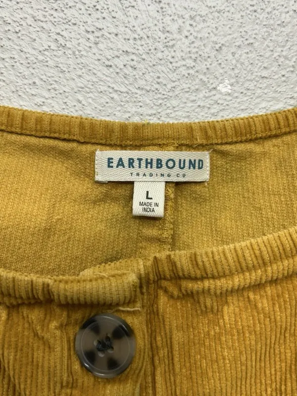 Earthbound Trading Company Corduroy Jumpsuit Large Mustard Cotton Boho Flawed - Image 3