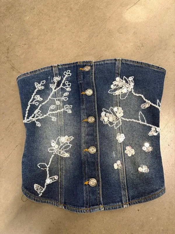 OW Collection Nova Embellished Denim Matching Set Blue Womens Size 36 Small - Image 4