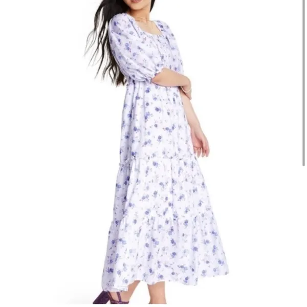 Love Shack fancy women's small white floral maxi dress tiered target purple doen - Image 2