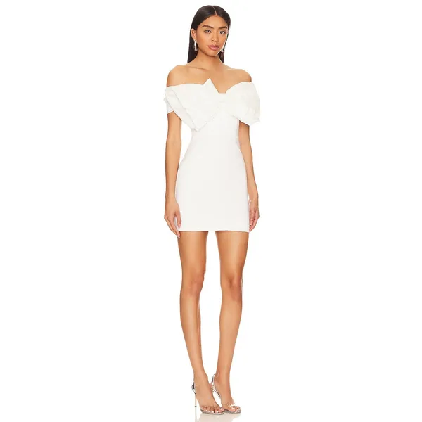 Bardot Mini‎ Bow Dress in Shimmer White Size US XL Cocktail Bridal Statement NEW - Image 2