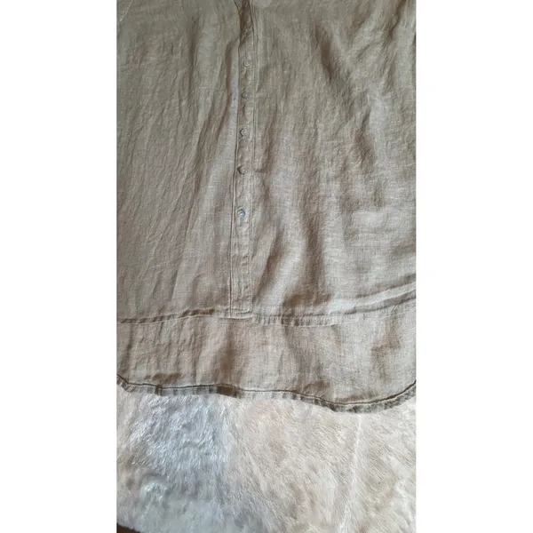 Sigrid Olsen 100% Linen Shirt Women 1X Oatmeal Beige Tunic Button Front High Low - Image 12