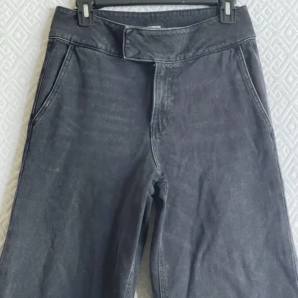 Express High Rise Wide Leg Trouser Jeans Sz 6 R Gray Denim Grunge Edgy Utility - Image 4